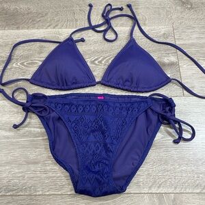 NWOT Victoria Secret Bikini Crochet Side Tie Bottom Triangle Top Blue M